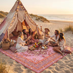 Boho Picnic Blankets 80''x 80'' Extra Large Beach Blanket Waterproof Sandproof Foldable Machine Washable Vintage Grass Lawn Park Mat for Family Camping Party Music Festival
