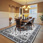 Amearea Vintage Design Area Rugs for Living Room, 4x6 Machine Washable Floral Collection Traditional Bedroom Rug, Low Pile Cute Kids Room Print Carpet, No Slip Office Kitchen Home Decor, Black