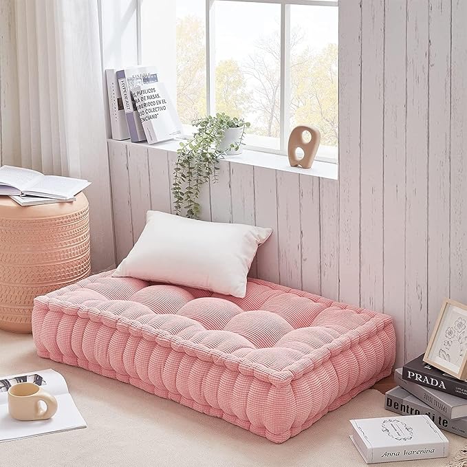 DormCo Rainha - Ultra Thick Tufted Floor Pillow - Peachy Pink