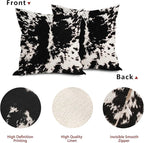 Cowhide Print Pillow Covers 22X22 Inch Black White Cow Spots Decorative Square Pillow Cases Set of 2 Farmhouse Western Home Decor Cotton Linen Throw Pillows For Bedroom Sofa Couch Porch Outdoor