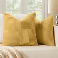 MIULEE Golden Mustard Decorative Throw Pillow Covers 18x18 Inch for Couch Bed Sofa Pack of 2 Boho Farmhouse Throw Pillows Soft Cross Corduroy Patchwork Textured Cushion Cases