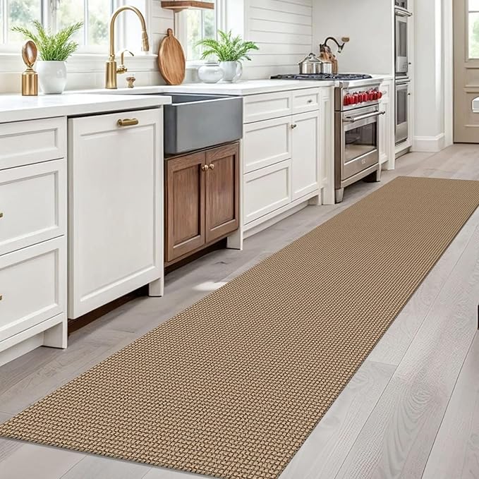 EARTHALL Woven Runner Rug 2.6x10 Ft Washable Runners for Hallways Long Non Slip Rubber Backed Kitchen Runner Braided Indoor Floor Carpet Runners for Entryway, Hallway, Kitchen, Orange/Tan/Brown