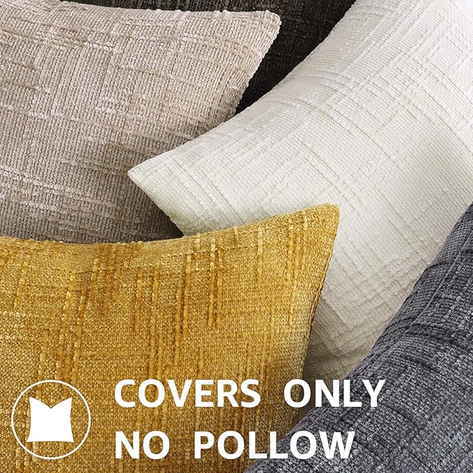 decorUhome Spring Cream White Chenille Throw Pillow Covers 16x16 Set of 2 Textured Soft Cozy Slubby Couch Pillow Covers Modern Farmhouse Boho Decorative Pillow Cases for Bed Sofa Living Room