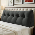 WOWMAX 80% Cotton & 20% Linen Blend Headboard Pillow – Queen Size Reading Wedge Backrest for Bed, Handmade Firm Support Bolster Cushion with Removable Cover, Premium Bed Rest Pillow, Black