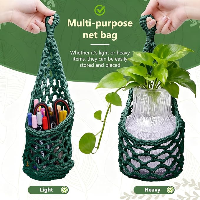Macrame Wall Plant Hanger, Hanging Planter Basket Holder, Wall Planters for Indoor Plants, for Up to 6 Inch Pot (Green, 6-Inch)