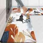 Boho Kitchen Rug Mats for Floor Cushioned Anti Fatigue Kitchen Rugs Sets of 2 Botanical Black Cat Non Slip Waterproof Comfort Memory Foam Standing Floor Mat for Office Laundry Sink Desk