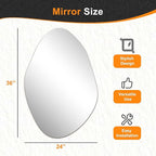 Delma Irregular Wall Mirror, 36"x24" Asymmetrical Wavy Cloud Design, Frameless Decorative Mirror for Bathroom, Bedroom, Living Room & Entryway, Modern Boho Wall-Mounted