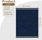Chenille Throw Blanket for Couch with Tassels,50"X60" Soft Cozy Lightweight Knitted Boho Decorative Blankets for Bed and Sofa,Navy Blue