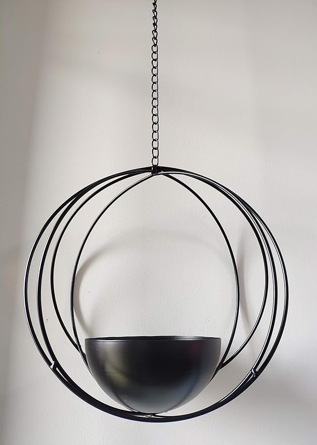 Boho Black Metal Plant Hanger,Metal Geometric Hanging Planter, Modern Planter, Mid Century Air Plant Holder Stand, Minimalist Planter for Indoor Outdoor Home Wedding Decor