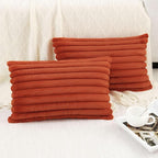 Pallene Faux Fur Plush Fall Throw Pillow Covers 12x20 Set of 2, Luxury Soft Fluffy Striped Decorative Pillow Covers for Sofa, Couch, Living Room, Rust