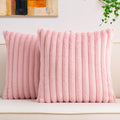 Pack of 2 Faux Fur Christmas Throw Pillow Covers 18x18 Inch, Soft Plush Striped Neutral Couch Pillow Cover, with Velvet Back Modern Home Decor for Sofa Living Room Couch Bed Pink