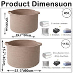 65L Large Blanket Basket,19.7" L x 19.7" W x 13" H Rope Woven Baskets with Handles, Toys Storage Bins,Laundry Basket Perfect for Living Room, Nursery,Bedroom,Home Organization,Brown