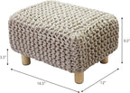 COTTON CRAFT Tweed Braided Footrest - Handknitted Dori Foot Stool with Sturdy Wood Legs – Boho Leg Rest - Small Spaces Under Desk Living Room Entryway Low Footstool Pouf -16.5x12x9.5- Ivory Natural