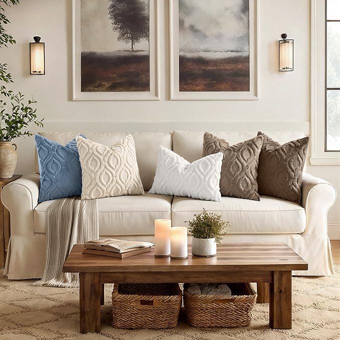 decorUhome Cozy Textured Euro Sham Throw Pillow Covers 22x22 Inch Set of 2, Soft Plush Faux Wool Dusty Blue Accent Couch Pillow Covers for Modern Farmhouse Sofa Bed Living Room