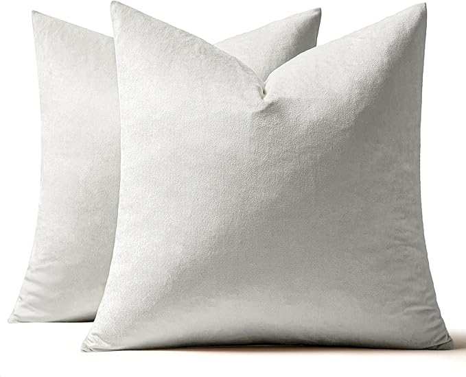 MIULEE Velvet Throw Pillow Covers 18x18 Inch, Pack of 2 - Greyish White, Soft Solid Decorative Pillow Covers Cushion Cases Modern Luxury Home Decor for Spring Couch Sofa Bedroom Livingroom