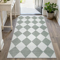 Beeiva Checkered Print 3x5 Washable Rug for Entryway, Non Slip Soft Small Bedroom Rug 3x5 Ultra Thin Moroccan Bathrooom Decor, Gingham Plaid Carpet for Laundry Entry Kitchen Nursery (Green/White)