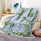 Boho Abstract Colorful Floral Throw Blanket, Vintage Retro Patchwork Blue Green Flower Botanical Geometric Aesthetic Groovy Flannel Throw Blanket for Chair Bed Sofa Couch, 50X60IN