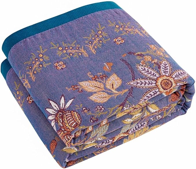 Boho Blanket, 100% Cotton Farmhouse Decorative Throw Blanket, 50"x60" Reversible Bohemian Throw Blanket, Purple All Season Muslin Breathable Woven Blankets Quilt