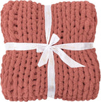 Bigacogo Chunky Knit Throw Blanket for Couch, 40x60 inches, 100% Hand Knitted with Thick Jumbo Chenille Yarn, Cozy Soft Large Rope Knot Cable Crochet Blankets for Sofa Bed Living Room, Antique Red