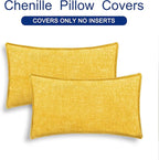 CaliTime Throw Pillow Covers Decorative 12 X 20 Inches Pack of 2 Cotton Thread Stitching Edges Solid Dyed Soft Chenille Cushion Cases for Couch Sofa Bed Living Room Farmhouse Mustard Yellow