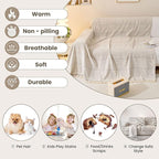 ROOMLIFE Khaki Striped Couch Cover Chenille Sofa Covers for 3 Cushion Couch Large Sectional Couch Covers for Loveseat,Recliner Chair-Multifunction Sofa Slipcovers Couch Cover for Dogs Pets, 71"x134"