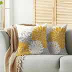 Yellow White Grey Gray Pillow Covers 22X22 Inch Set of 2, Modern Dahlia Floral Print Decorative Throw Pillow Covers Outdoor Farmhouse Cushion Case for Home Couch Sofa Bed Decoration