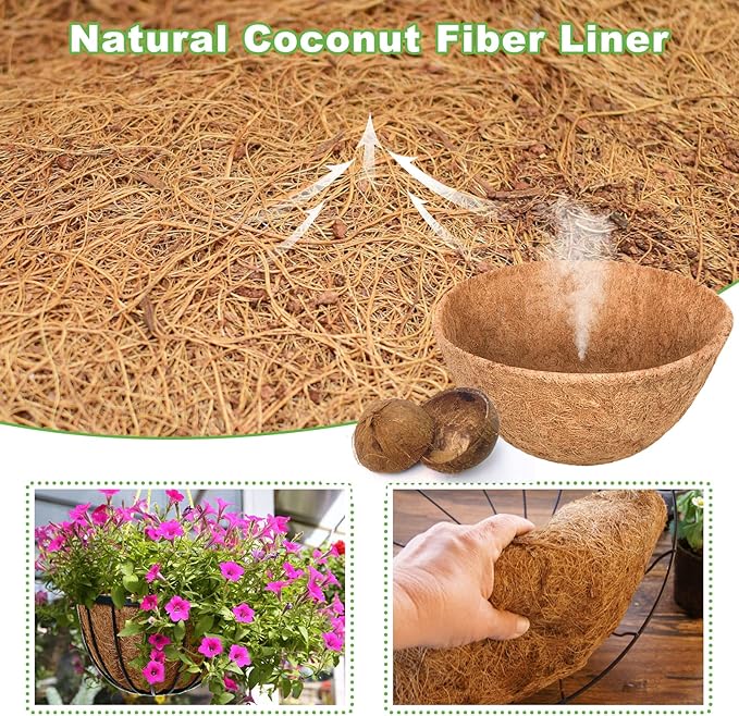 Riare 2 Pack 12 Inch Round Coco Liners Replacement, 100% Natural Coconut Coir Liners for Hanging Baskets, Garden Flower Vegetables Planter Pot, Window Box, Fence, Decks