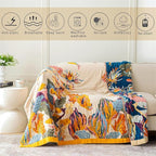 MSGKV Boho Throw Blanket Queen Size 90"x90" Cotton Blanket for Bed Spring Breathable Throw Blanket for Living Room Home Decorative