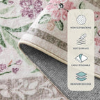 Lahome Sylvie Boho Purple Floral 5x7 Area Rugs, Washable Rugs for Bedroom Nursery Decor, Soft Non-Slip Lavender Carpet for Kids Room Girls Playroom Living Room, Pale Lilac/Pink