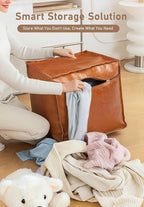 Unstuffed Pouf Ottoman Cover – Durable Faux Leather, Scratch-Resistant & Easy to Clean – Modern Square Pouf Cover with Storage and Functionality, Ideal for Apartment Living