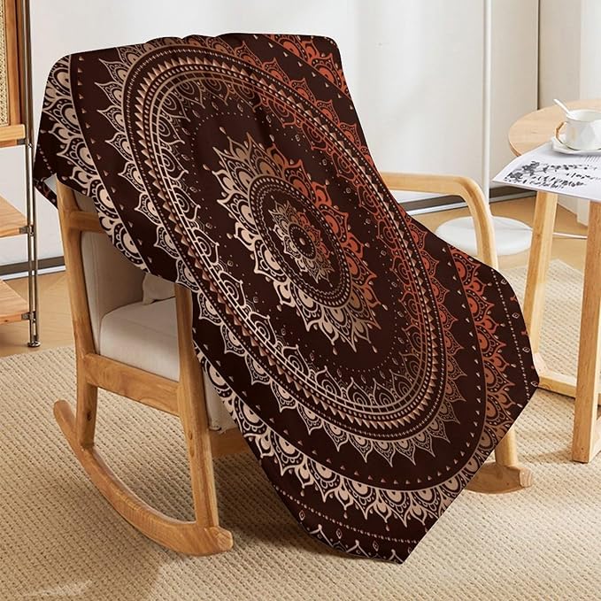 Mandala Throw Blanket Enclosing Magic Circle Egyptian Folkloric Culture Pattern Blanket for Sofa Bed Couch Chair Or Dorm 50"x60"