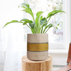 Sturdy Jute Planter - Modern Woven Basket for 8" Pot Indoor Planters, 10" x 10" Storage Organizer, Rustic Home Decor, Earth-Friendly Planter (10x10 Inches, Bleach, Yellow Stripe)