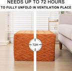Fluffy Square Ottoman Pouf with All-in-One Foam Filling 20 x 14 Inches Furry Ottoman Foot Rest Foot Stool for Living Room or Bedroom (Orange)