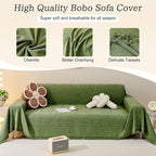 ROOMLIFE Sofa Covers for 3 Cushion Couch Boho Style Green Block Sectional Couch Covers Practical Futon Sofa Slipcover Versatile Couch Cover Blanket for Dogs Cats Couch Protector, 71"x134"