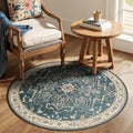Round Rugs 4ft for Entryway, Low Pile Thin Washable Non Slip Small Circle Rug for Kitchen Dining Room, Tranditional Medallion Round Carpet for Bedroom Living Room, Deep Blue/Multi