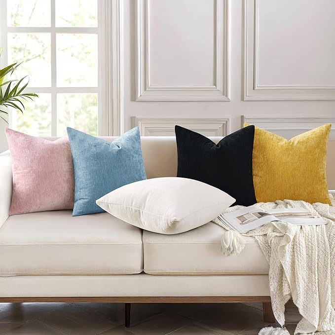 decorUhome Chenille Grey Blue Spring Throw Pillow Covers 12x20 Inch Set of 2, Decorative Soft Couch Pillow Covers Solid Dyed Accent Farmhouse Neutral Rectangle Pillow Cases for Sofa