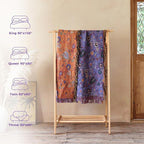 Boho Throw Blanket for Bed 100% Cotton Soft Lightweight Quilt Home Decor Purple Spring Bed Blanket,Floral Embroidery Reversible All Season Breathable Twin Throws for Sofa Couch Chair 60"x80"