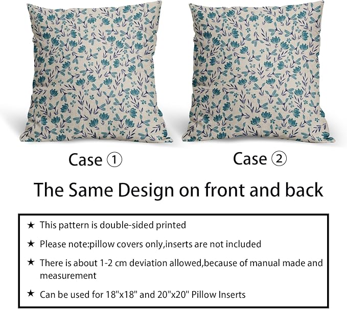 Navy Blue Teal Floral Pillow Covers 16x16 Set of 2 Vintage Rustic Old Style Cute Small Flower Print Decorative Outdoor Pillowcases Farmhouse Throw Cushion Case Decor for Couch Sofa Bed