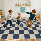 GarveeHome Checkered Easy Jute 5x7 Area Rugs for Living Room Machine Washable Non-Slip Backing Stain Resistant Modern Indoor Outdoor Rugs for Farmhouse Dining Room Patio Navy Blue
