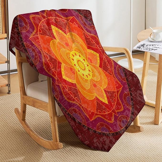 Red Mandala Throw Blanket Bright Circular Ethnic Pattern Native Indian Ornament Blanket for Sofa Bed Couch Chair Or Dorm 40"x50"
