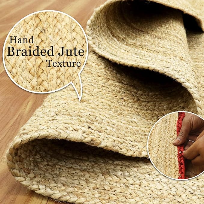 Heavy Material Hand Braided Jute Rug 6x12 Kilim Runner Natural Jute Beige Multi Hand Woven Rug Flatweave Runner Indoor Outdoor Rugs for Bedside Corridor Kitchen Balcony
