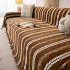 VClife Sofa Cover Bohemian Striped Pattern Couch Cover for 2 Cushion Sofa - Caramel Brown Creamy White Textured Sofa Slipcover Washable Furniture Protector for Couch Decorative Couch Cushion Cover