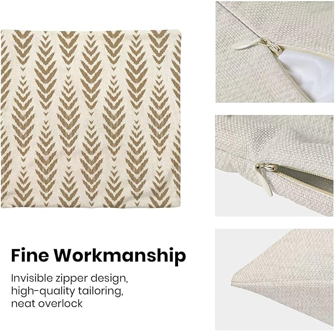 BETGINY Tan Khaki Boho Pillow Covers 20 x 20 Inch Pack of 2, Bohemian Ethnic Herringbone Pattern Decorative Throw Pillow Covers Linen Modern Geometry Farmhouse Outdoor Pillowcase for Sofa Couch Decor