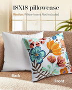 Embroidered Throw Pillow Cover - 18x18 Decorative Pillow Cover with Zipper Aesthetic Cute Design Boho Spring Summer Cozy Throw Pillowcase for Living Room Couch Sofa Bed, Elegant Flowers