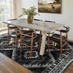 Area Rug 8x10 Rug Machine Washable Non-Slip Low Pile Print Pattern Western Rug for Living Room Bedroom Entryway Tribal Series -Black