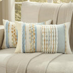 FUTEI Blue Light Green Yellow Accent Throw Pillow Covers Set of 2, 12x20 Inch Plush Tufted Striped Textured Decorative Pillow Cases for Farmhouse Boho Couch Decor