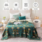 Boho Throw Blanket for Bed 100% Cotton Soft Quilt Spring Lightweight Blanket Bird Floral Embroidery Room Decor Twin Bed Blankets,60"x80" All Season Breathable Throw for Sofa&Couch Chair