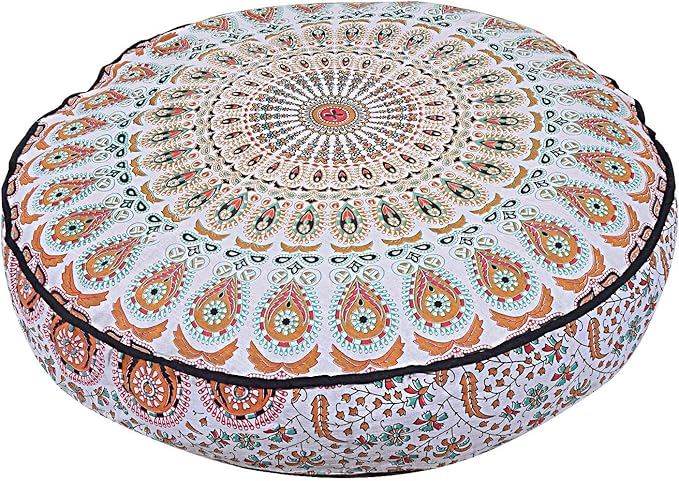 35" Pink Brown Mandala Floor Pillow Cushion Seating Throw Cover Hippie Decorative Bohemian Ottoman Poufs Pom Pom Pillow Cases Boho Indian Pet Dog Bed Cover