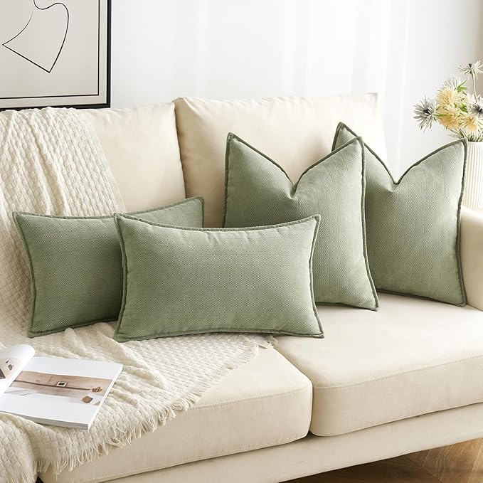 MIULEE Pack of 2 Sage Green Decorative Pillow Covers 20x20 Inch Soft Chenille Luxurious Couch Throw Pillows Farmhouse Cushion Covers with Elegant Design for Sofa Bedroom Living Room Spring Home Decor