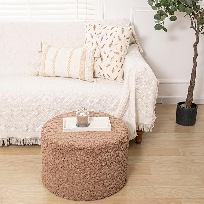 Round Pouf Ottoman 20 x 20 x 14 Inches Boho Poof Home Decor Floor Pouffe Ottoman Foot Rest for Couch Sofa Bean Bag Chairs Living Room Bedroom (Coffee)